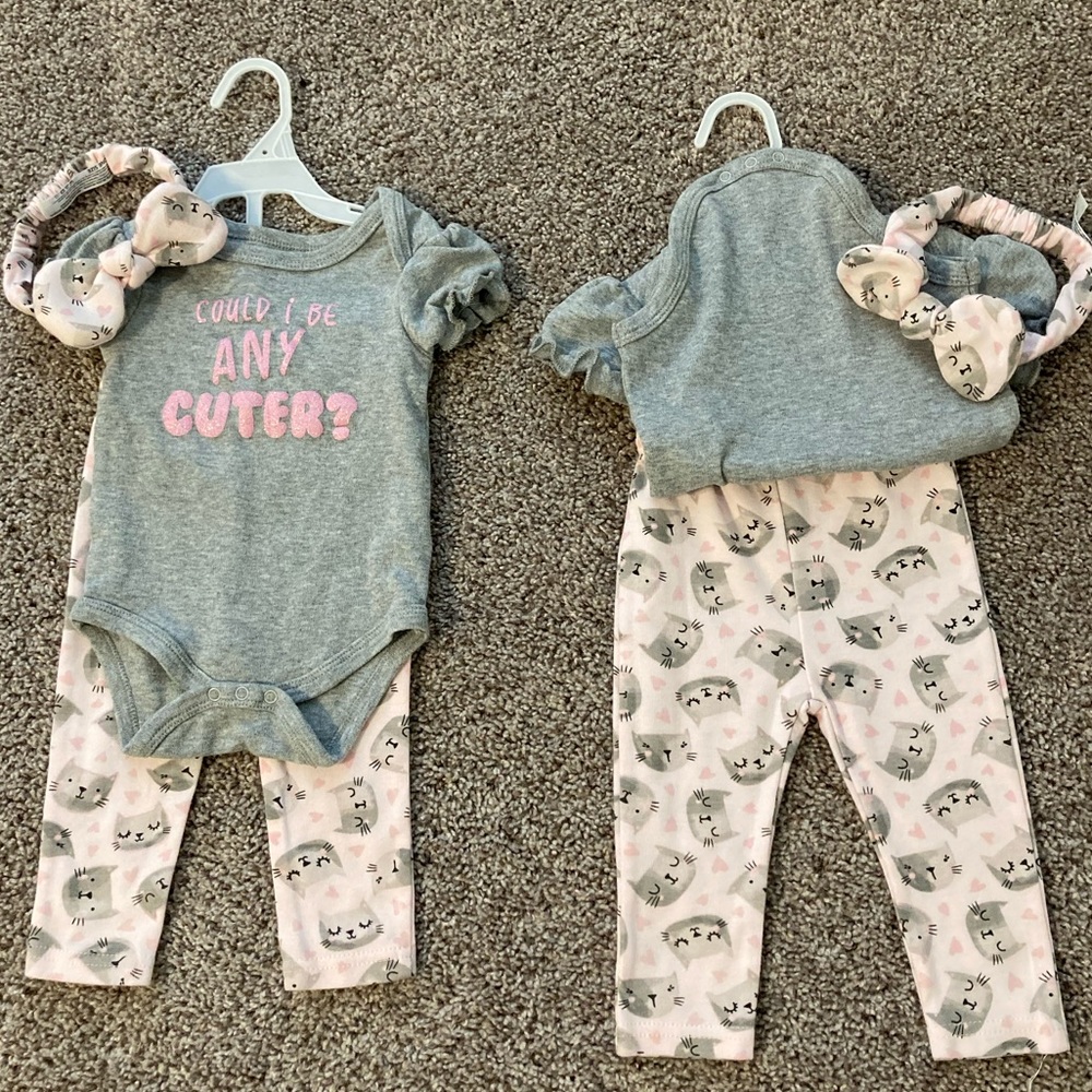 6-9 months / “Could I Be Any Cuter?” Onesies and Kitty Cat Pants 🐱/ twins